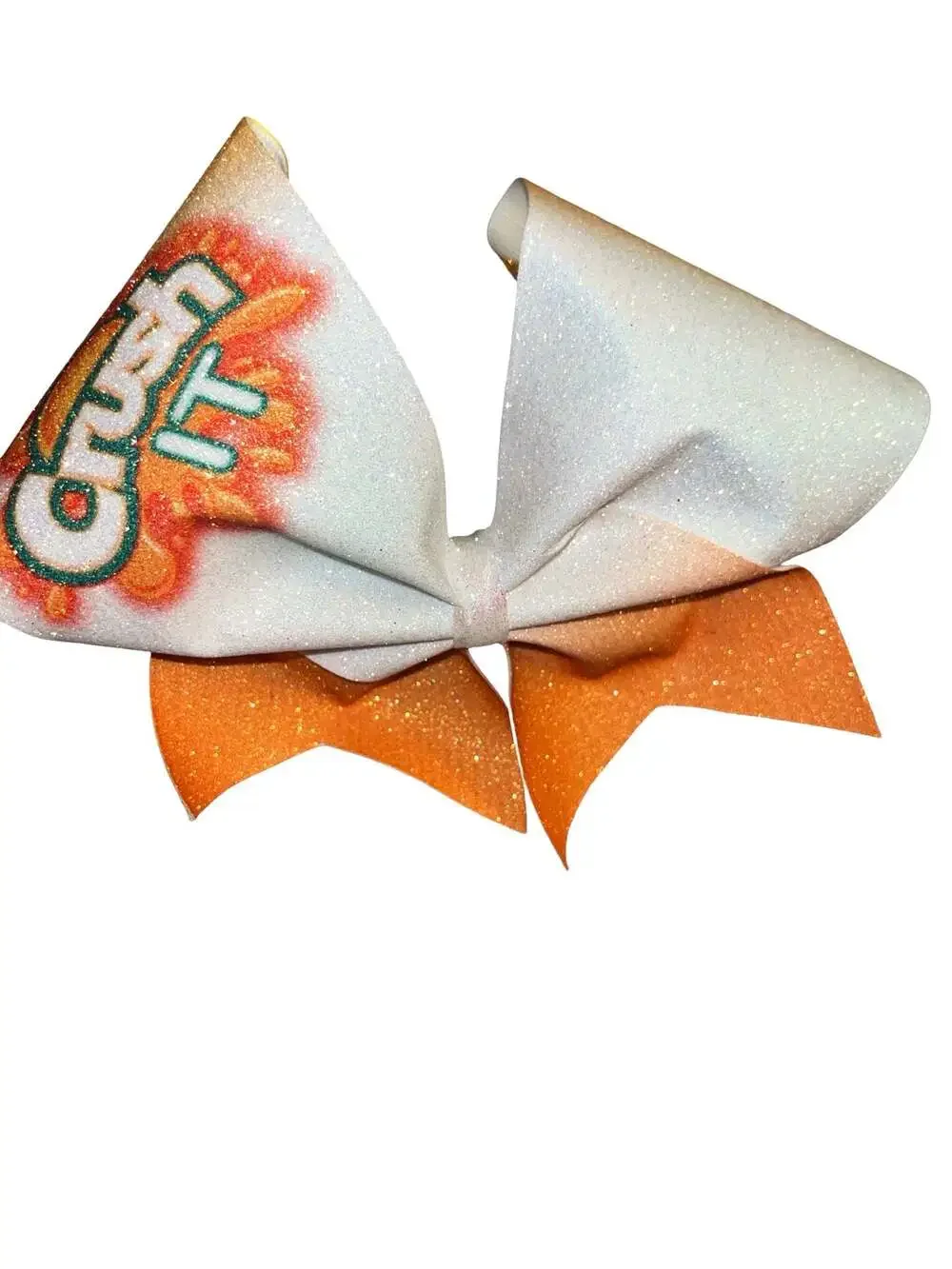 Crush It Glitter Cheer Bow with Orange Gradient and White Ribbon